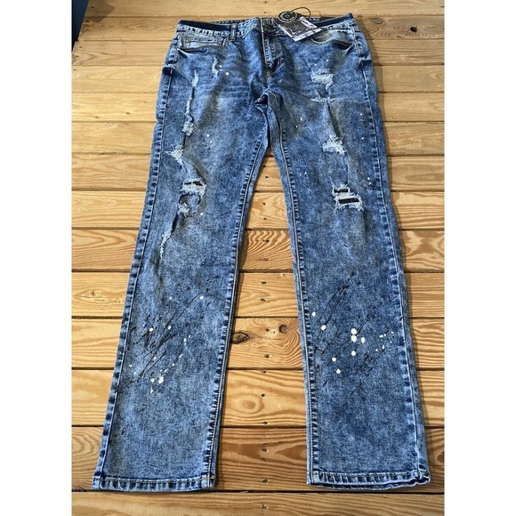 NWT Rutherford Flex Skinny Fit Jeans Size 36x33 Men’s Blue Ripped - Picture 1 of 11